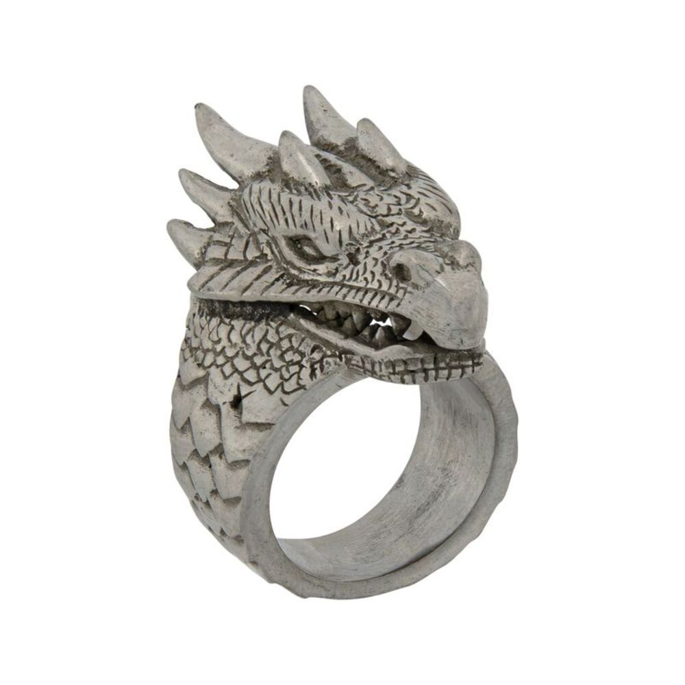 Gothic Medieval Men's Large Dragon Head Ring Silver, Size 12